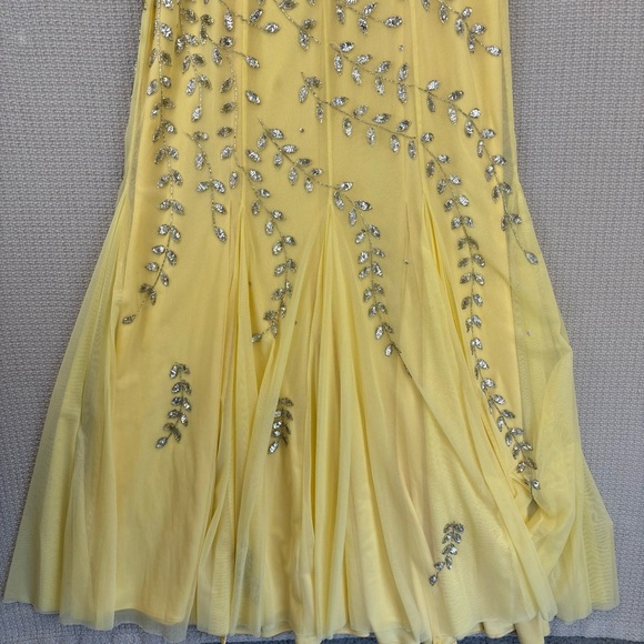 Vintage Cache Yellow Beaded Evening Gown Women L- Maxi Sleeveless Cocktail Sheer - Picture 9 of 14